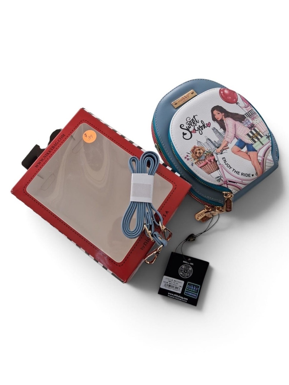 Nicole Lee Blue Round "Sweet Girl" Crossbody Tablet Case with Red #3espacio